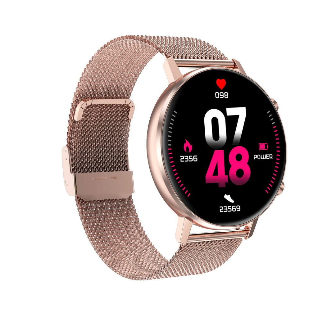 DT96 smart fitness tracker bracelet with steel strap and 1.3 inch colour display screen