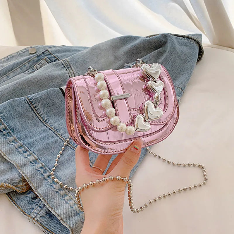Women's silver PU crossbody bag with horizontal square design and mobile phone pocket