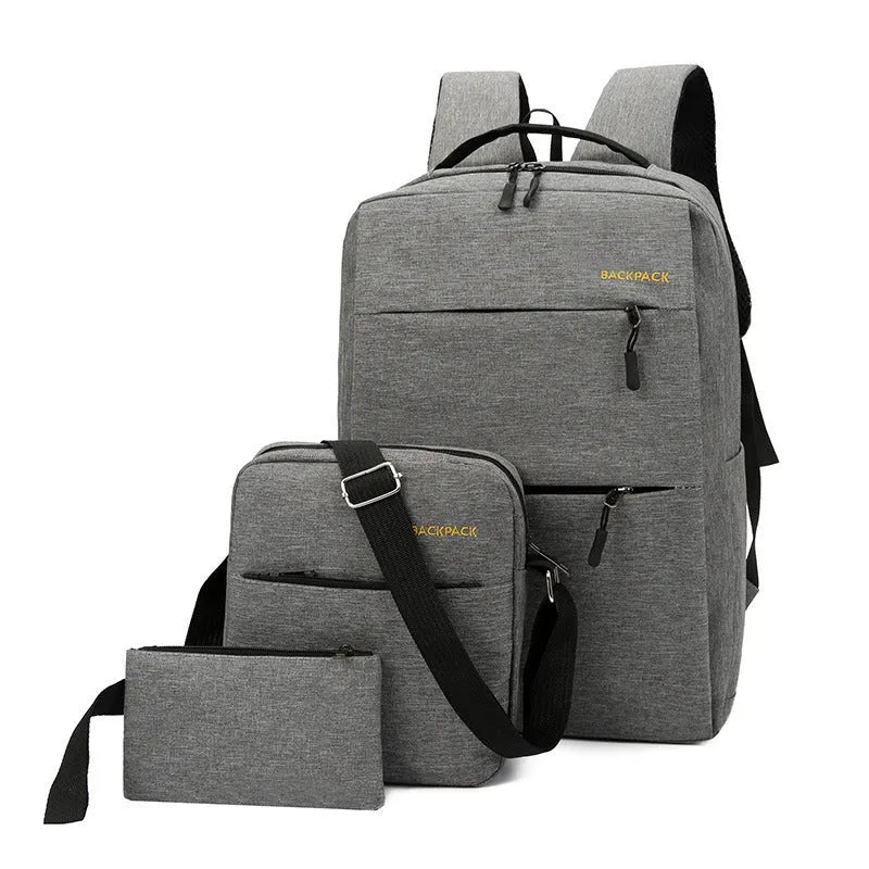 Men's USB charging casual computer bag three-piece set in nylon with organised compartments
