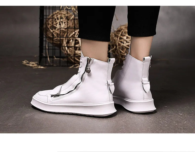 Men's black PU leather ankle boots with high-top sneaker design and microfiber upper