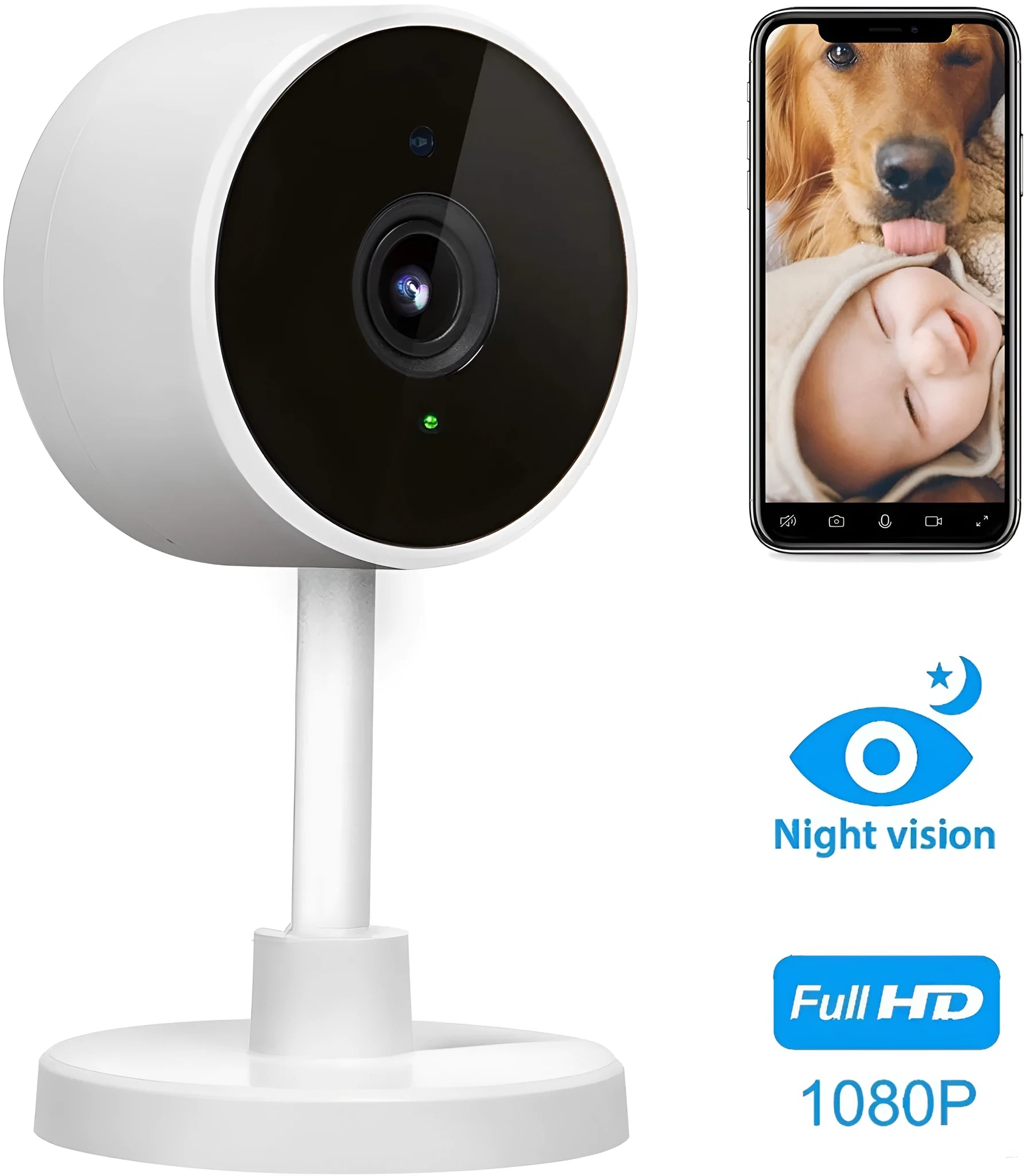 White outdoor WiFi security camera with gun style design and TF card slot for home monitoring