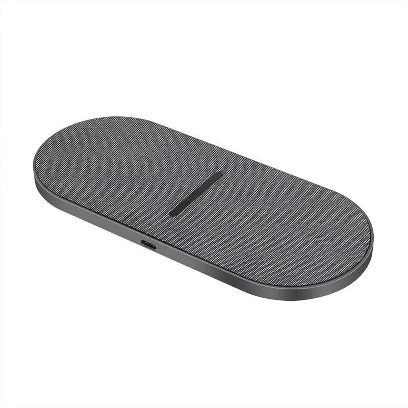 Black 10W wireless charging pad pair with Type-C and USB inputs for dual phone charging