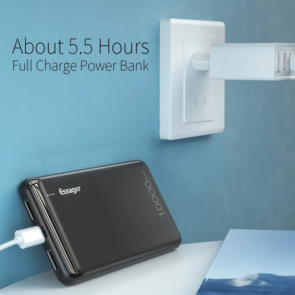 Essager Jane 10000mAh portable power bank in black or white with Type-C and Micro USB ports