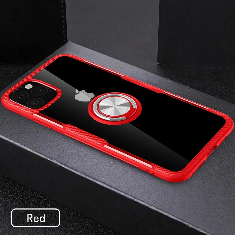 Black iPhone back cover case with a flexible, bendable holder arm extended from the back.