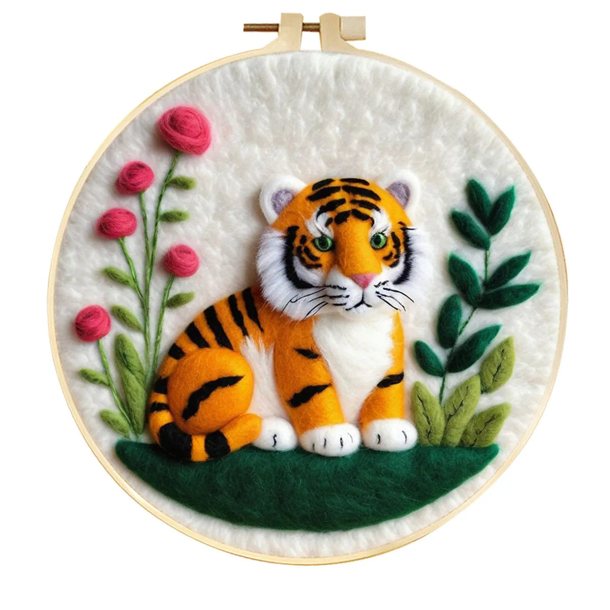 Round linen fabric embroidery kit with free hoop for making a 20x20 cm three-dimensional floral blanket painting.