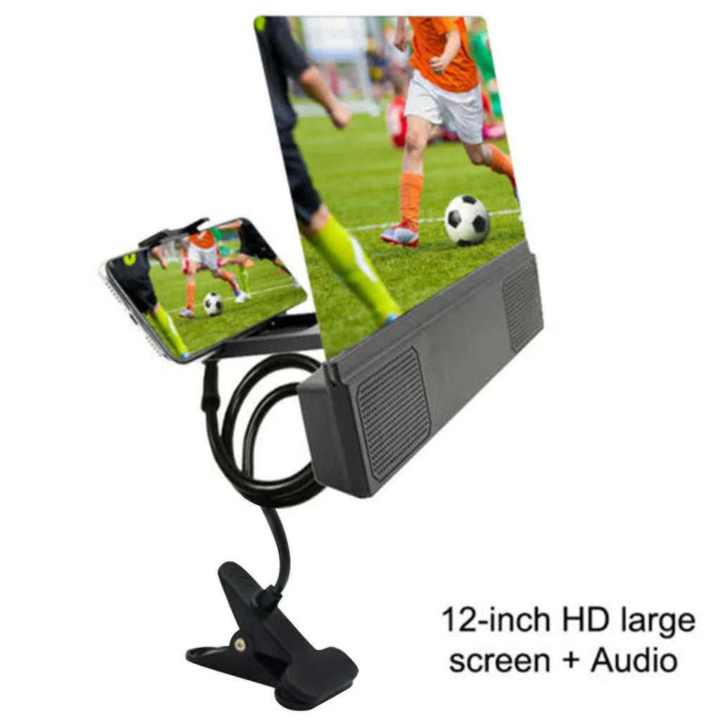 12-inch mobile phone screen amplifier with built-in speakers and adjustable gooseneck stand folded for storage