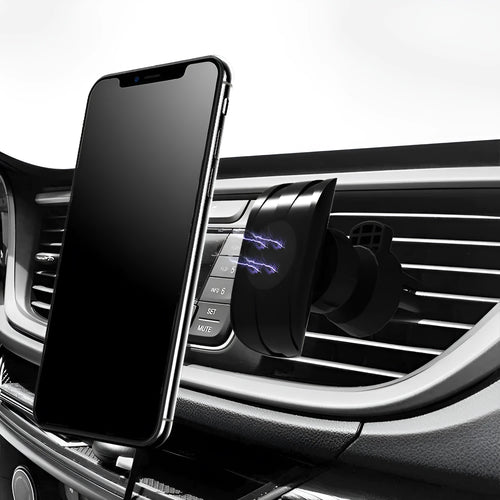 Glory black car phone holder mounted on vehicle air outlet with adjustable clamping mechanism for smartphones