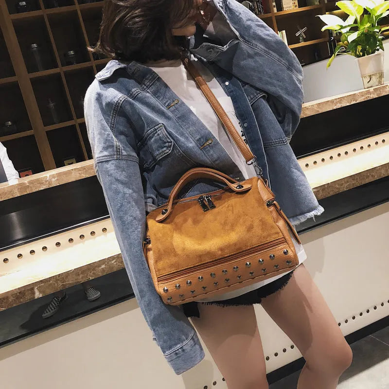 Soft PU leather women's tote shoulder bag with large capacity and zip closure in black, brown, or grey colour options