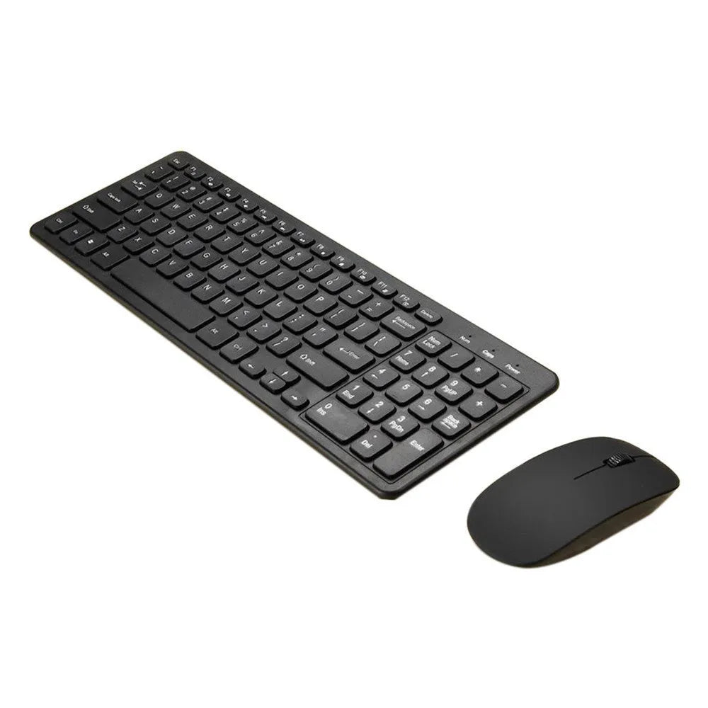 Wireless keyboard and mouse set in multiple colour options showing compact design and USB receiver