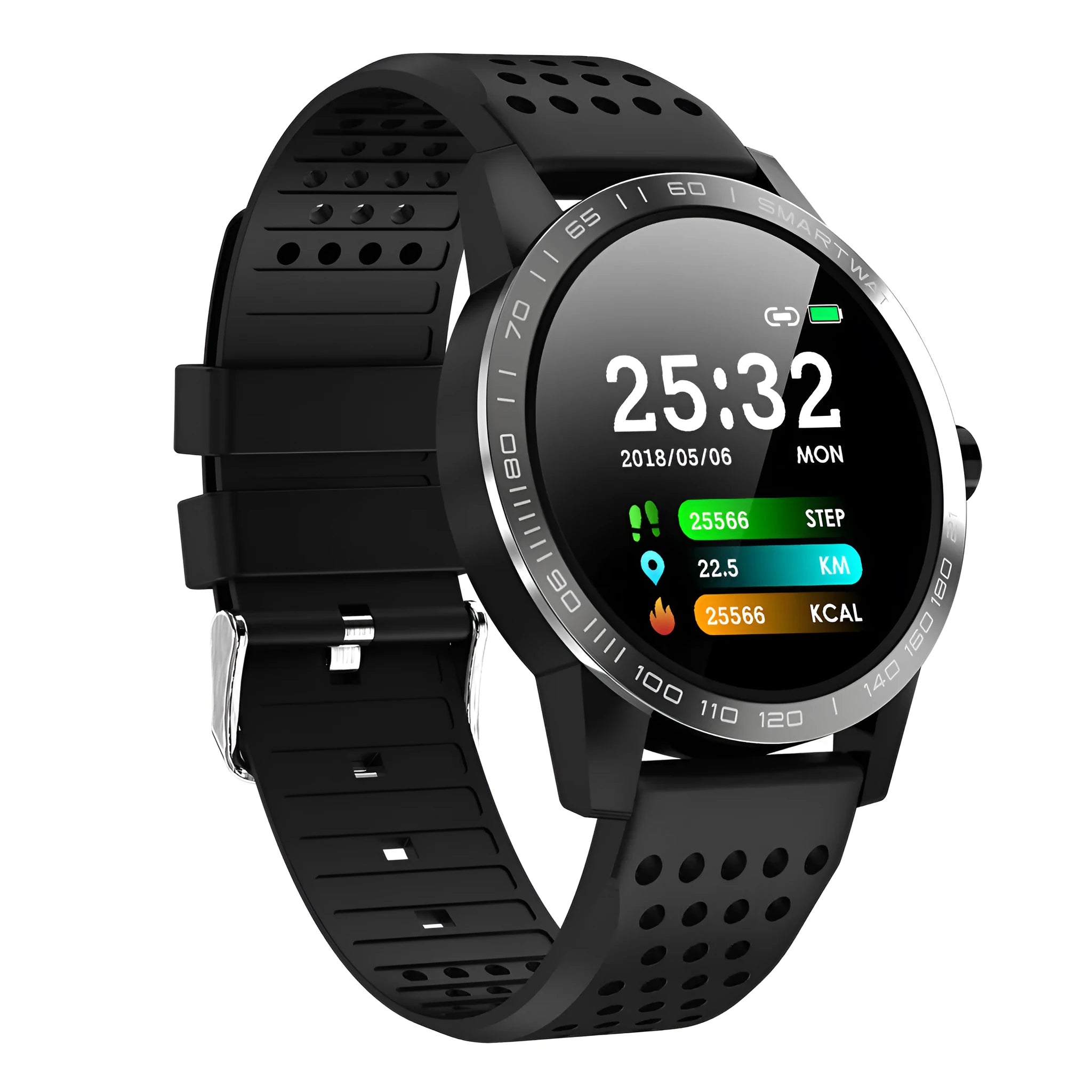 Black T2 colour screen smart bracelet showing heart rate data on 1.3-inch display