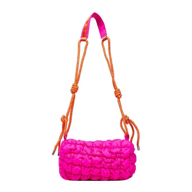 Women's lightweight nylon messenger bag with pillow shape and rhombus pattern in crossbody style