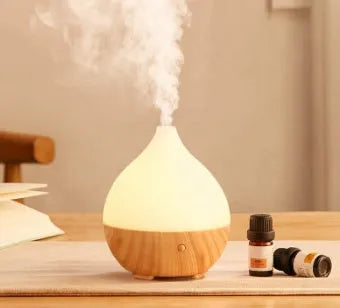 Asakusa wood grain finish vase-shaped ultrasonic aroma diffuser with 100ml water tank capacity.