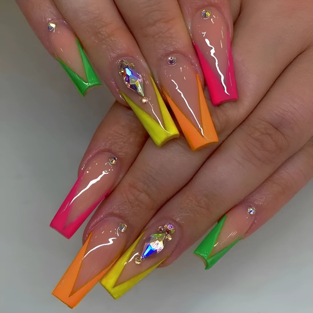 Diamond colour French nail tips with cartoon love cross heart patterns and jelly glue application kit