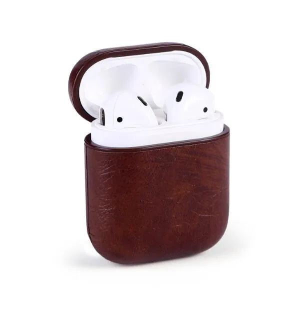 Genuine leather case for Apple Airpods in black, brown, light brown and red colours