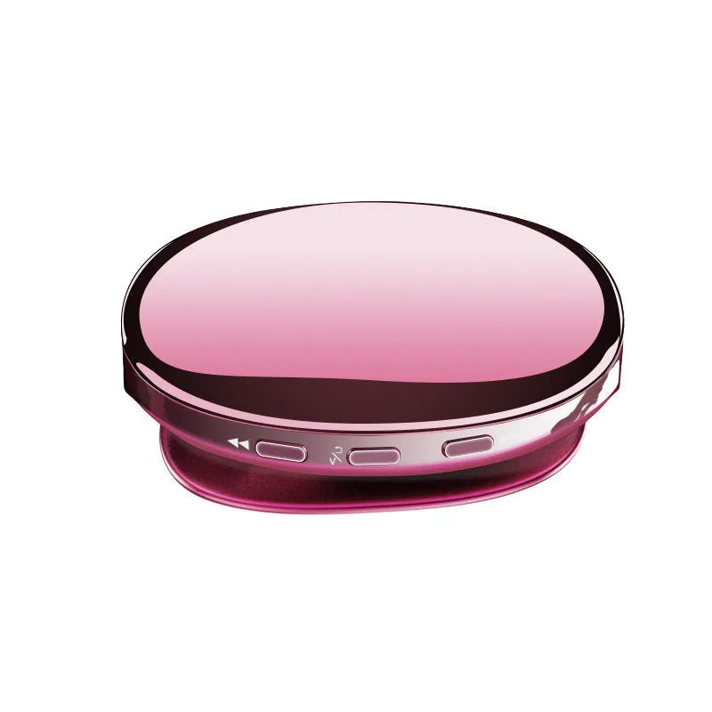 Compact blue Bluetooth MP4 music player with OLED screen showing track info.