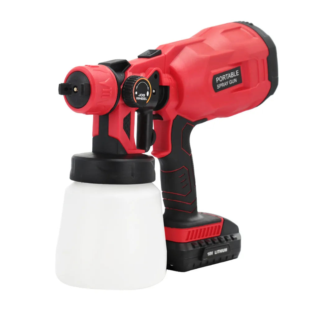 Blue cordless paint spray gun with 800ml tank and lithium battery