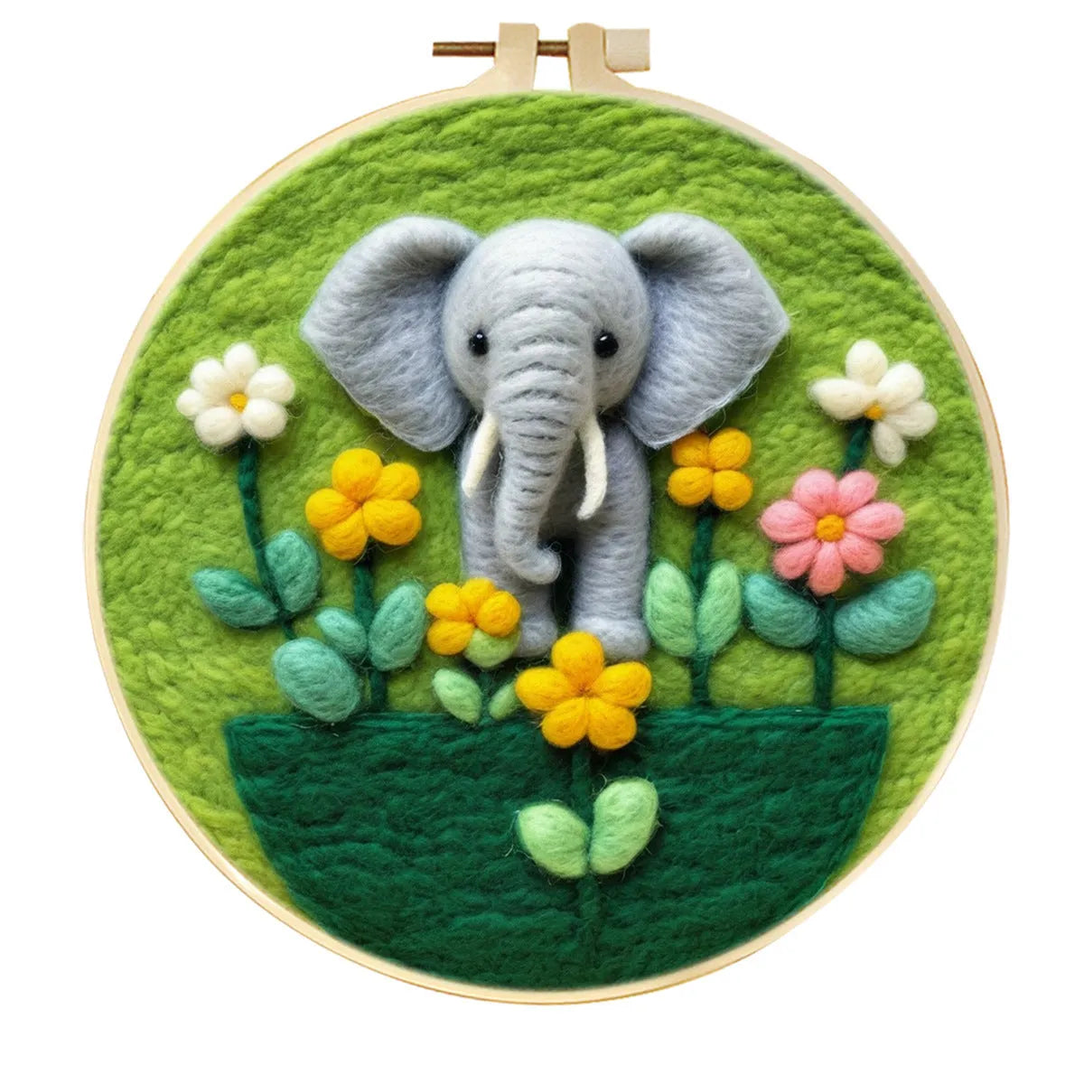 Round linen fabric embroidery kit with free hoop for making a 20x20 cm three-dimensional floral blanket painting.