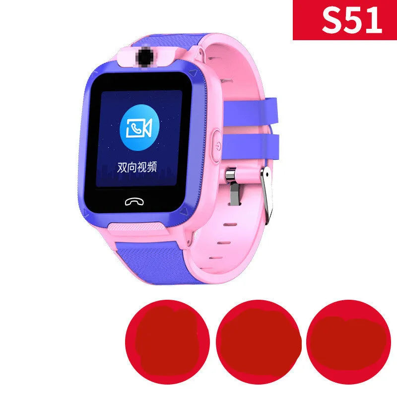 Children's blue smartwatch with GPS and video call functions on wrist