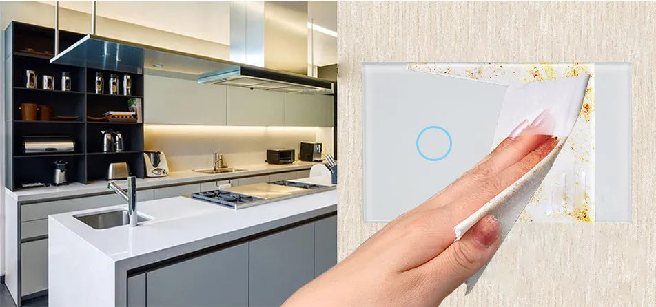 White tempered glass RF remote control touch light switch for wall mounting