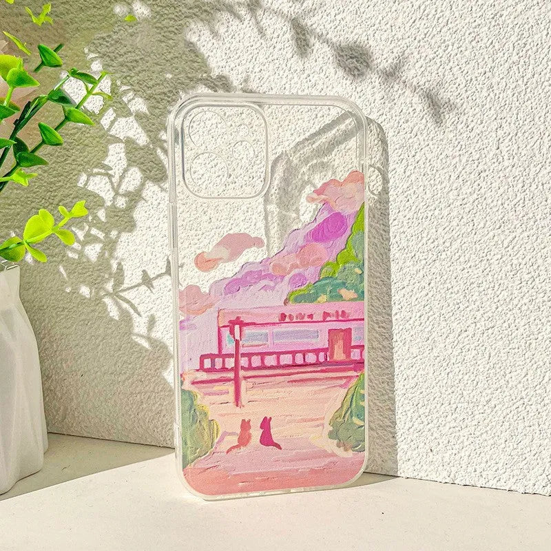 Soft silicone and PC hard shell mobile phone case with a two cats cartoon design for iPhone.