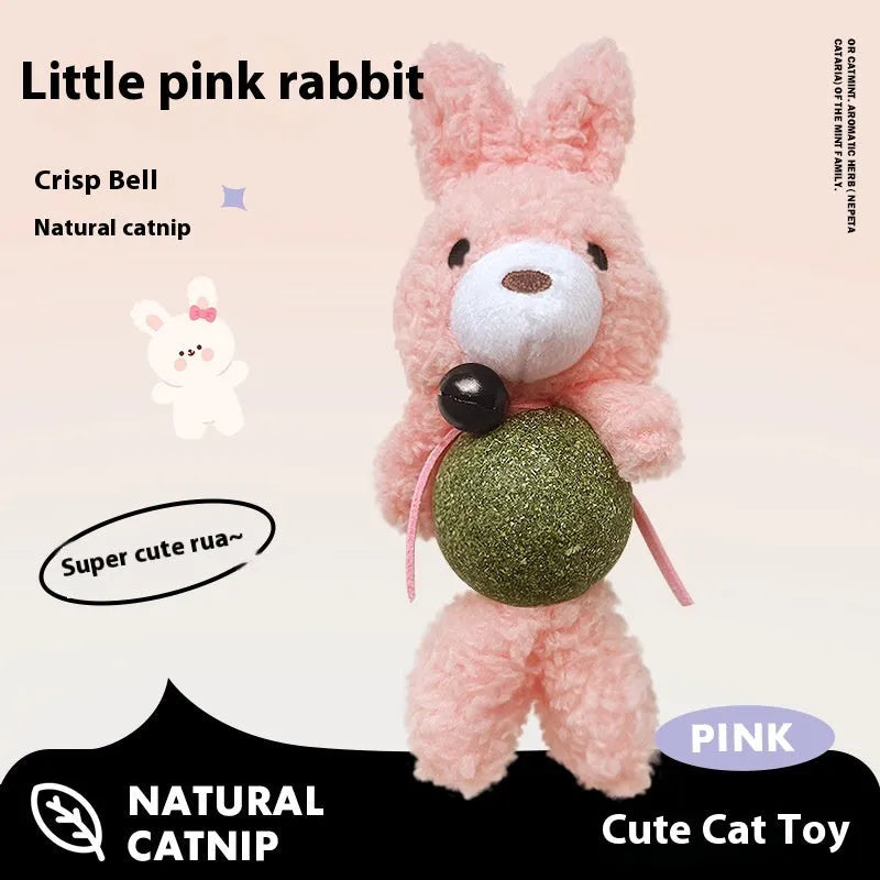 Plush cat toy with bell and mint ball in Brown Bear design, measuring 15cm tall