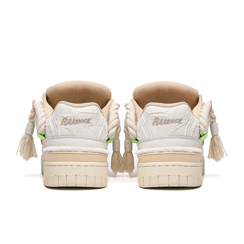Creamy white retro skateboard shoes with low-top design and platform heel