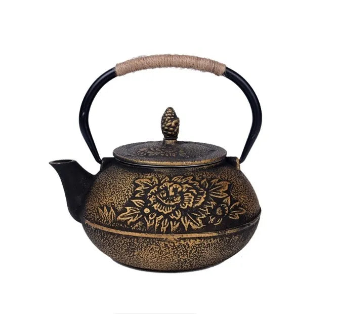 Japanese-style cast iron teapot in a choice of ten patterns, shown in 0.9L size.