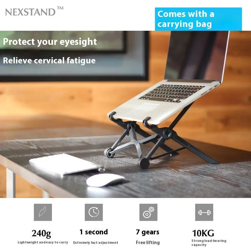 Sagacious black folding laptop stand with carrying case showing 40cm width