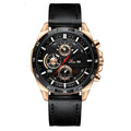 Men's casual quartz watch with business calendar on brown leather-look strap and white dial.
