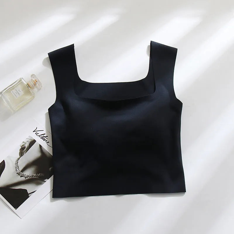 Women's non-marking fixing cup sling vest with chest pad in nylon, shown in light blue colour.