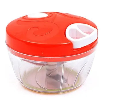 Green manual kitchen chopper with three blades and a 500ml transparent container.