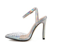 Women's pointed toe sandals with diamond detailing and stiletto heels