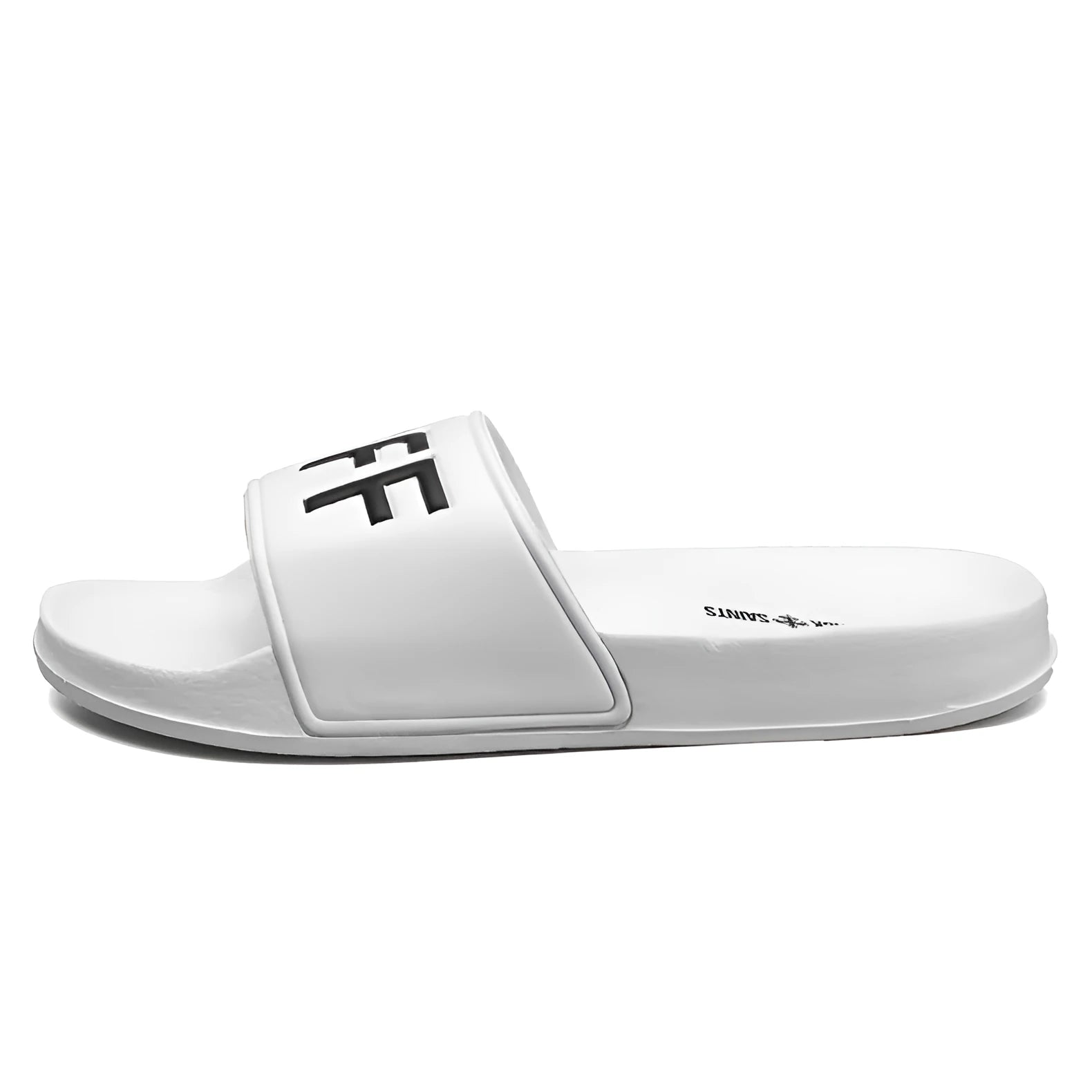 Personalised large men's slippers in black with open toe style and rubber sole