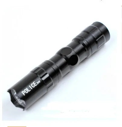Black aluminium mini LED flashlight showing compact size and textured grip.