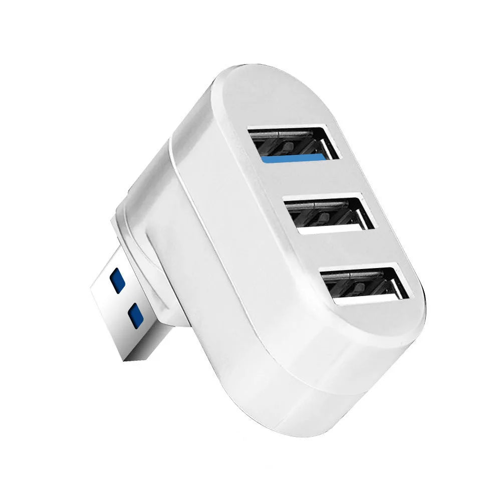 Black USB rotary splitter hub showing four USB ports on a rotating white body.