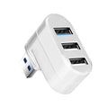 Black USB rotary splitter hub showing four USB ports on a rotating white body.