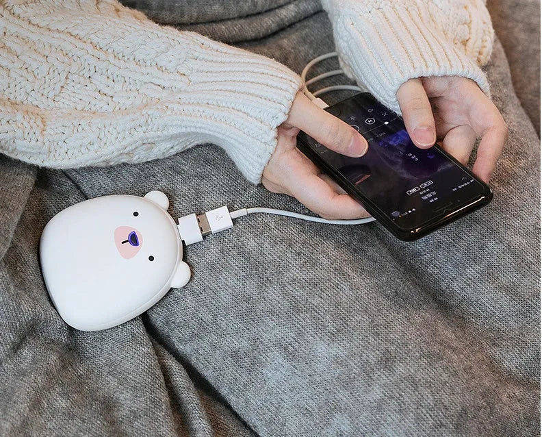 Cartoon penguin and polar bear USB rechargeable hand warmers with double heating sides