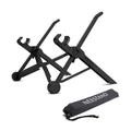 Sagacious black folding laptop stand with carrying case showing 40cm width