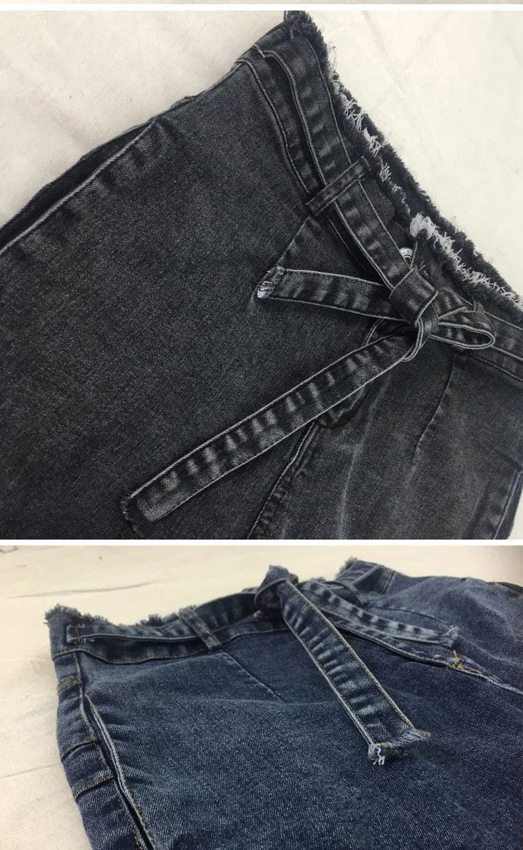 Fringed jeans in cowboy fabric showing decorative fringe trim along hem in available colours