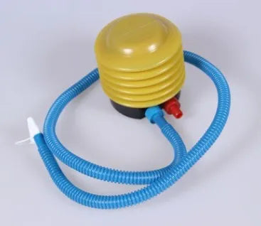 Blue and red plastic pedal pump for manual swim ring inflation with foot pedal