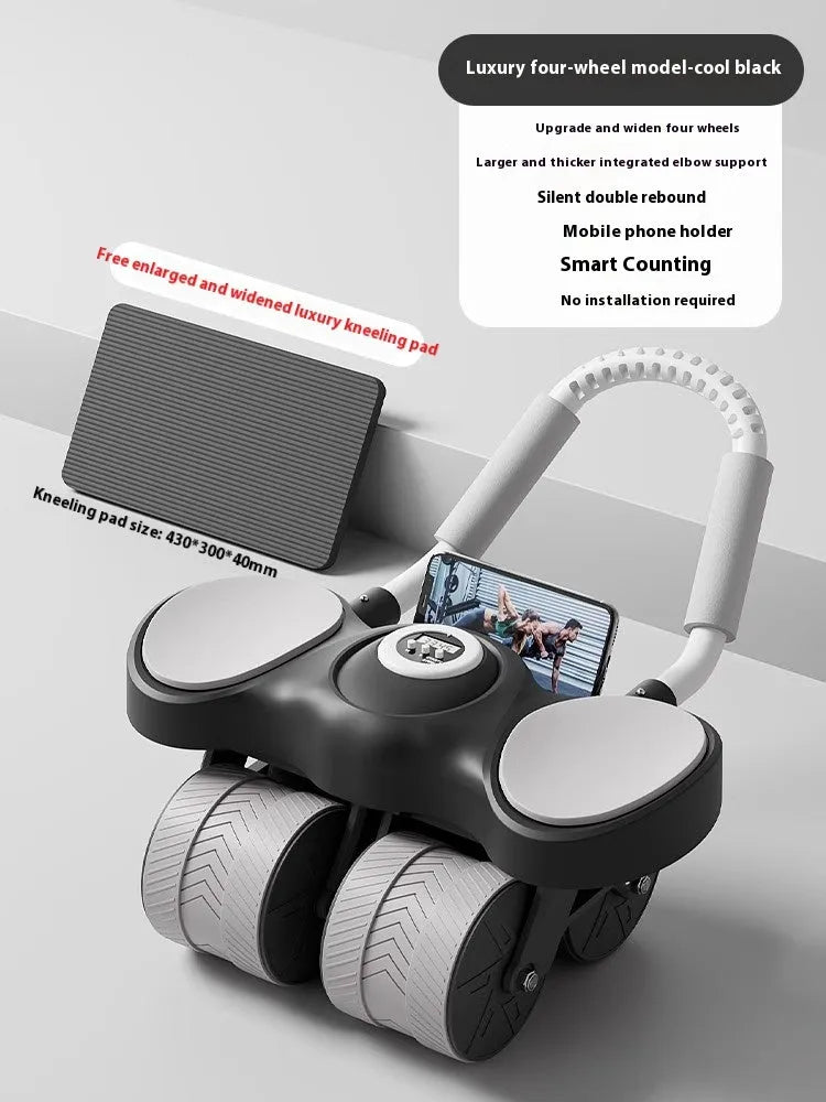 Abdominal wheel exercise equipment with automatic rebound mechanism and elbow support