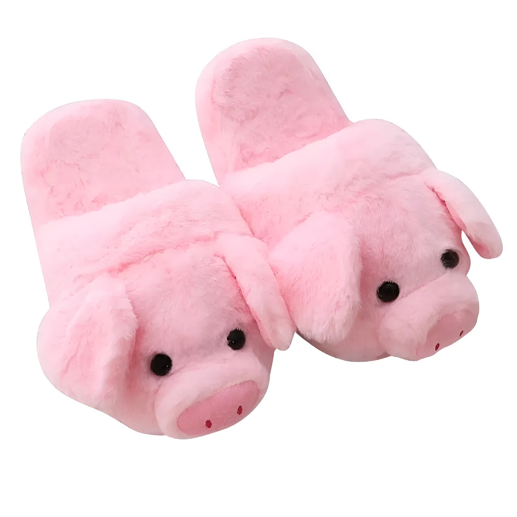 Pink pig-shaped floor slippers with plush exterior and PP cotton filling