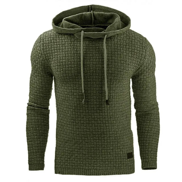 A men's hoodie sweater in a cotton-polyester blend, shown in one of nine available colours including black, navy, or grey.