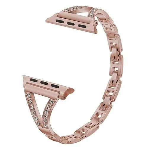 Diamond-studded stainless steel watch strap in gold and black for 38-44mm cases