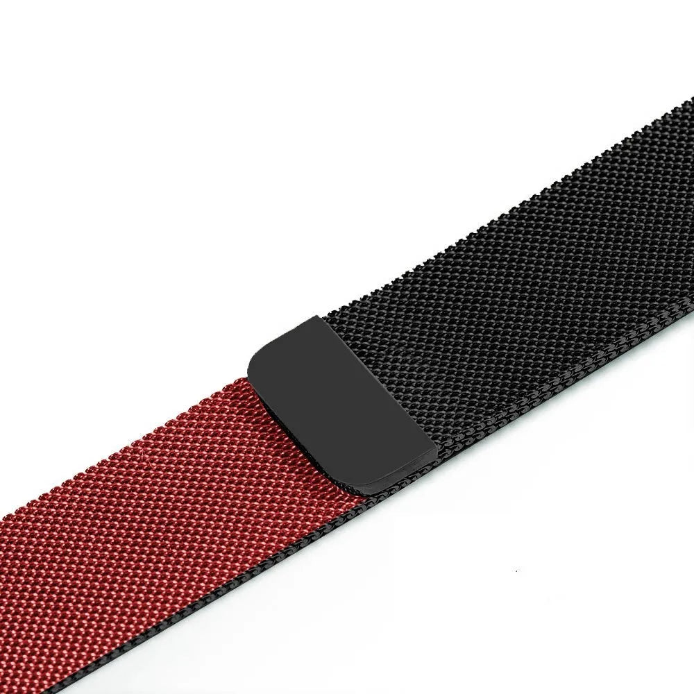 Stainless steel watch strap showing silver, black, gold, and rose gold colour options