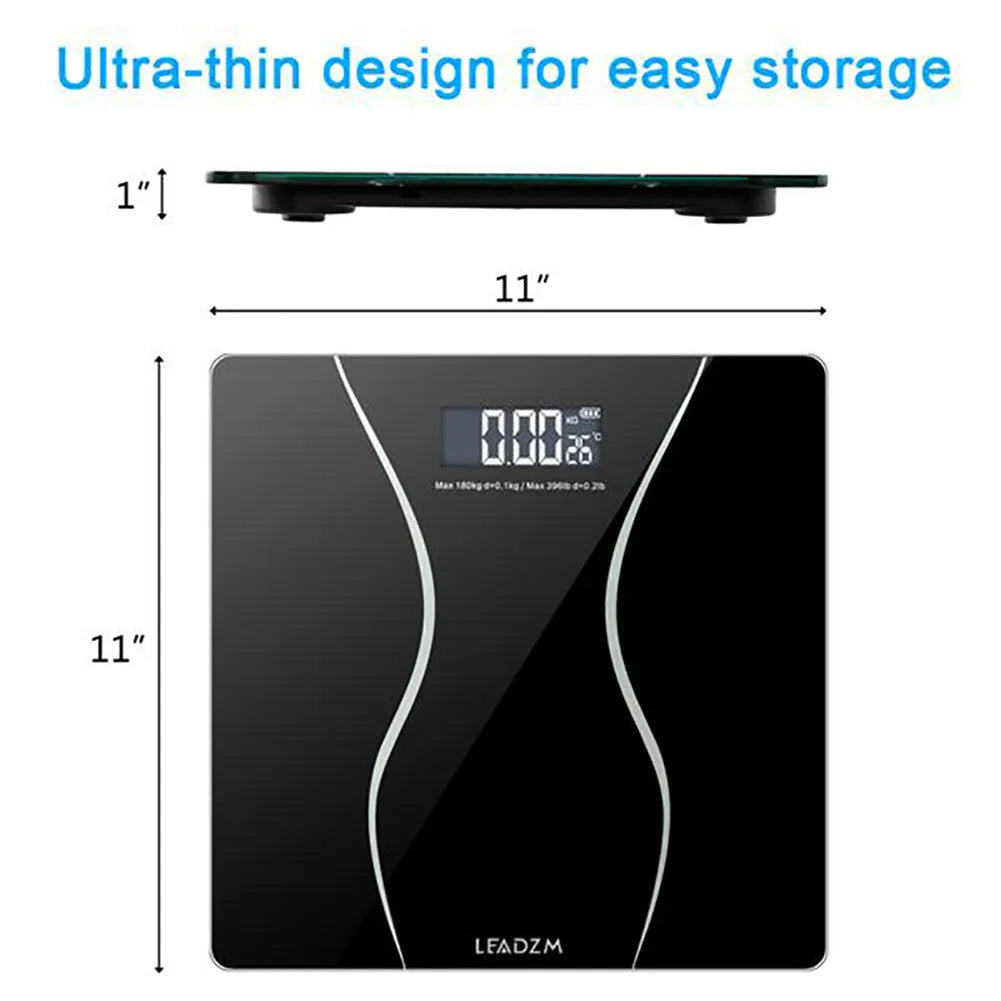 Black electronic body scale with digital display for personal weight measurement up to 180kg