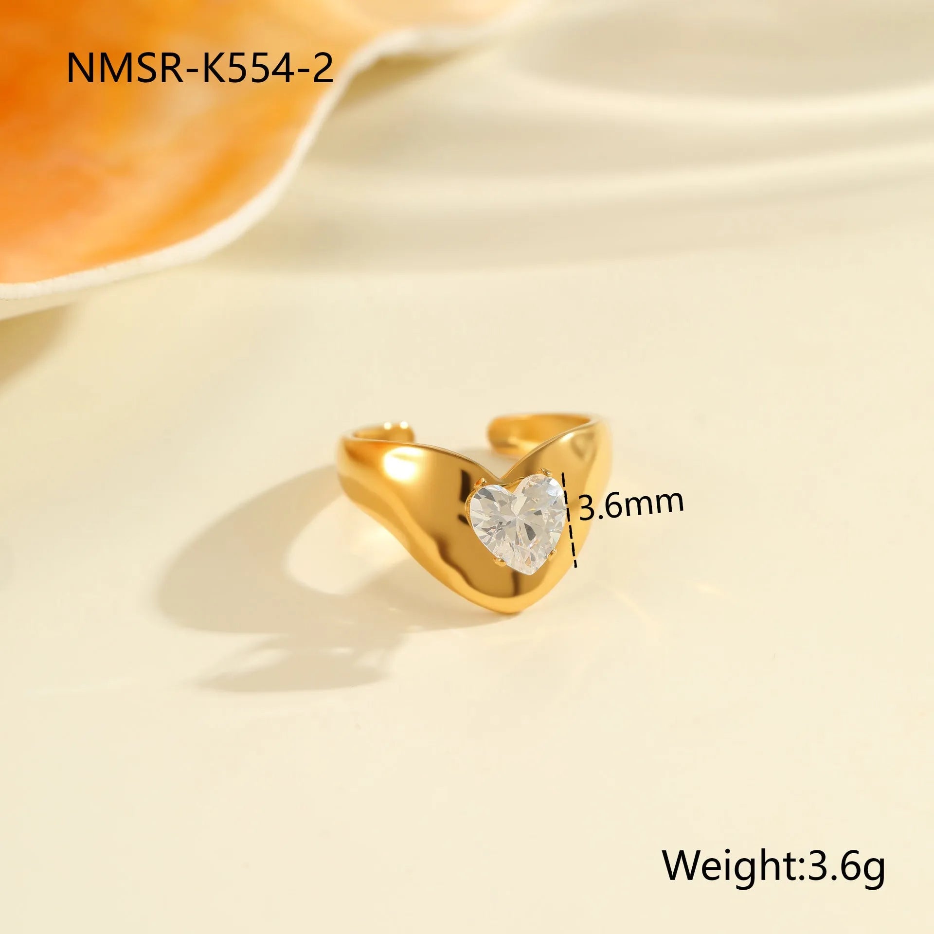 Geometric stainless steel ring with electroplated zircon stones in multiple colour options