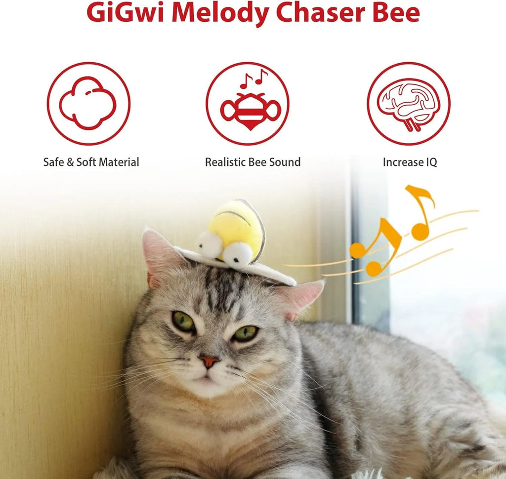 Yellow electronic chirpy bee sound toy for cats with flannelette fabric and motion-activated squeaking