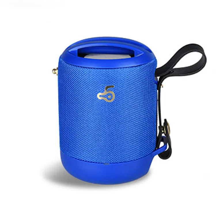 Compact square waterproof Bluetooth speaker in multiple colours with carrying strap.