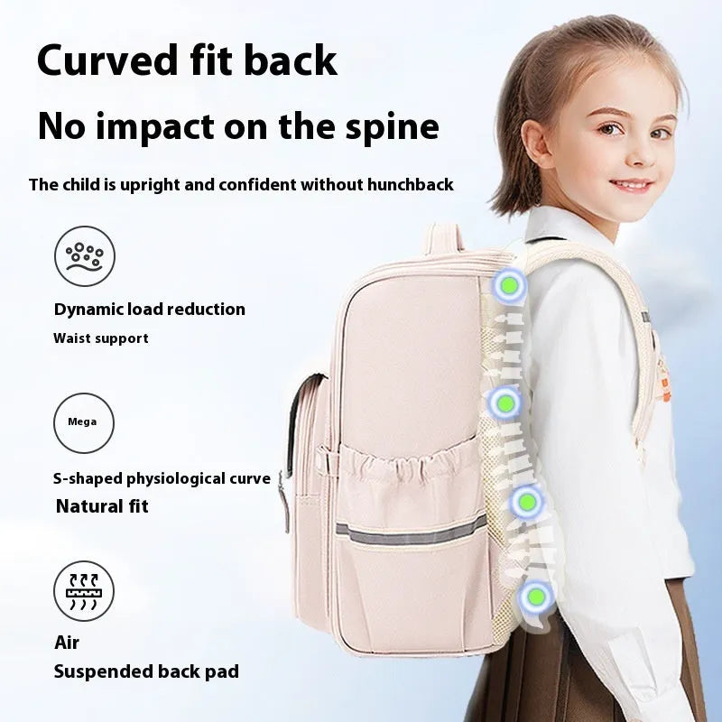 Lightweight Oxford cloth student school backpack in navy blue, designed for grades 5-6 with large capacity.